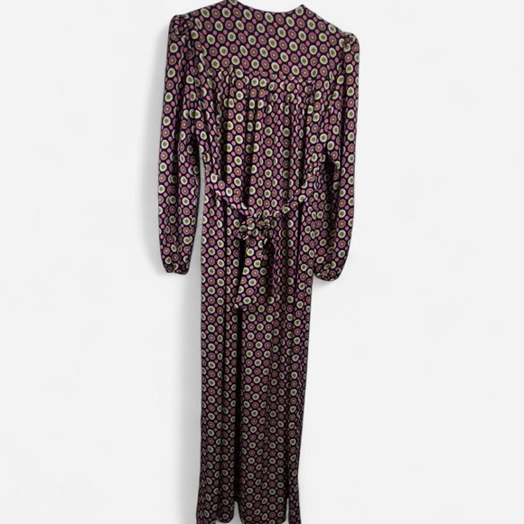 Vintage Boho Floral Maxi Dress Long Sleeve Tie Waist Retro Cottagecore - Picture 2 of 5